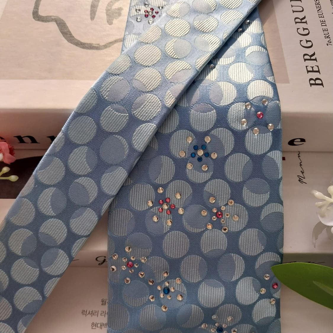 니나리치 실크 블루 도트 패턴 넥타이 9cm A+등급 K1930 상품이미지3