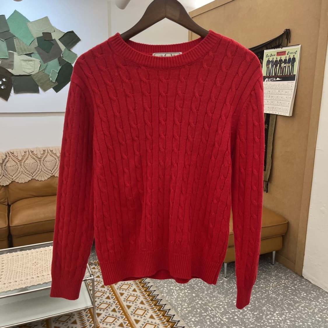 앤더슨벨 빈티지 캐주얼 딥레드 꽈배기 케이블 니트 M C10956 상품이미지3