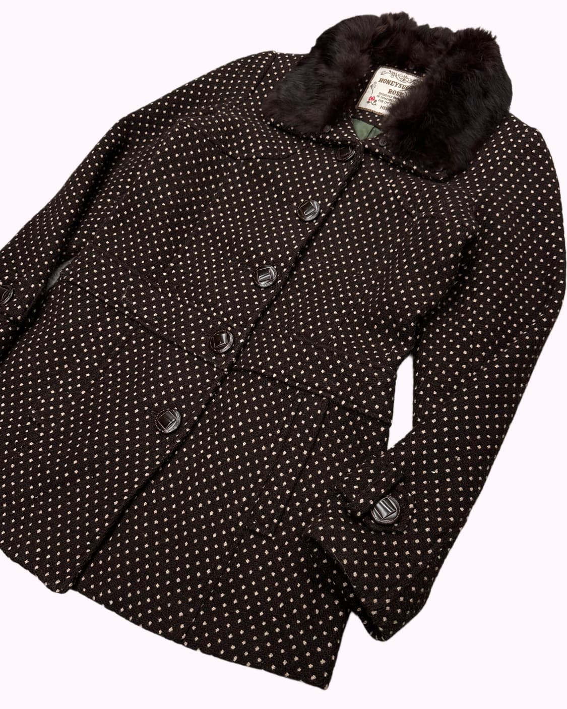 brown wool polka dot fur coat 상품이미지4