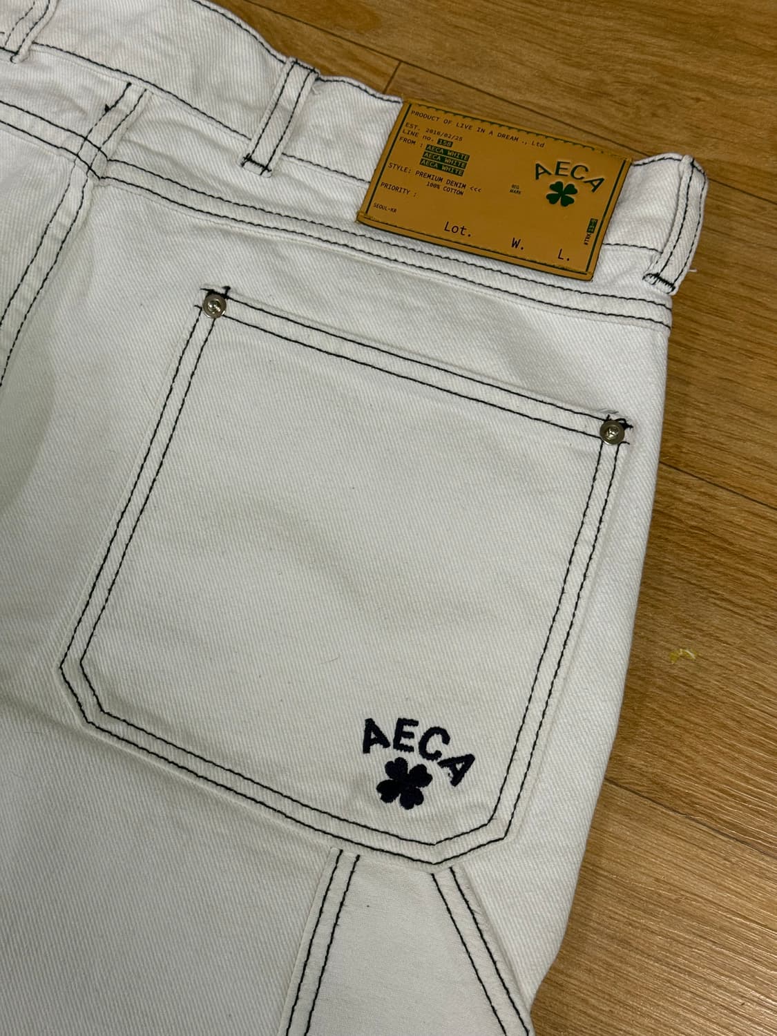 에이카 화이트 더블니 데님팬츠 상품이미지3