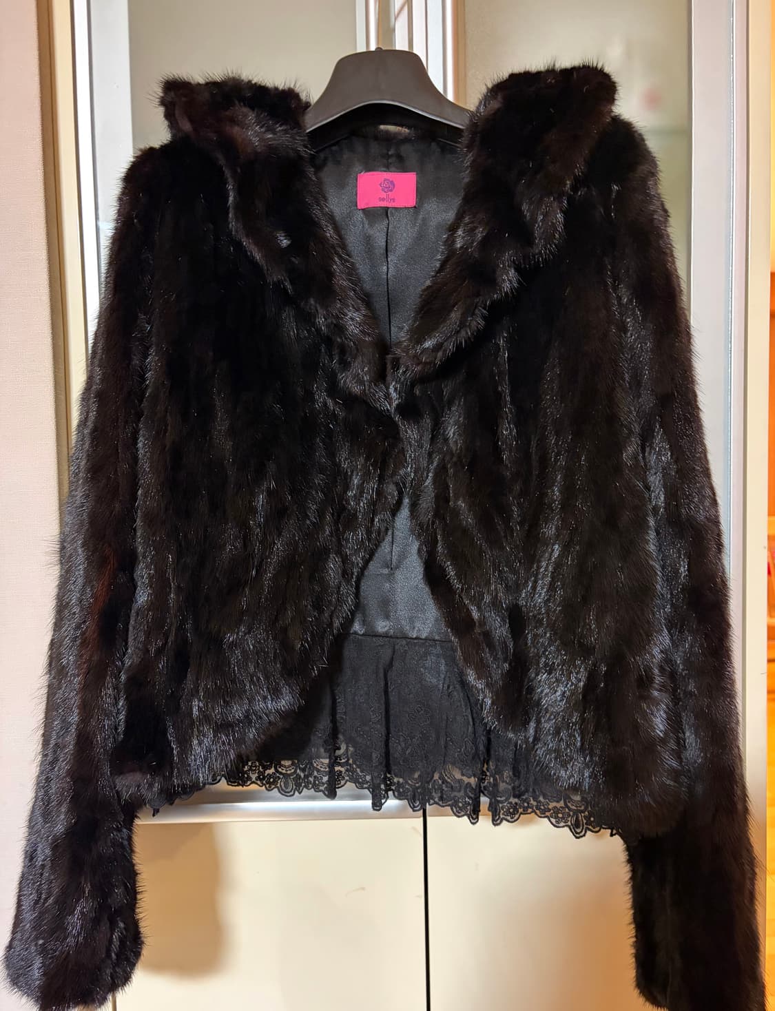 빈티지 갸루 레이스 밍크 퍼 자켓 블랙 상품이미지1