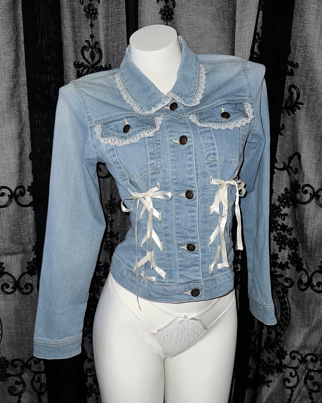lovely ribbon jean jacket 상품이미지1