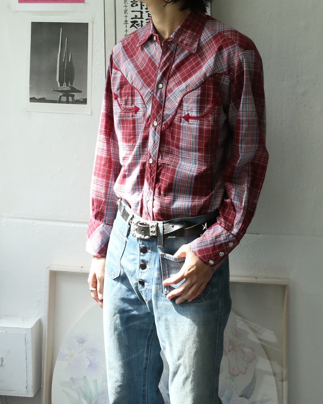 80s USA H BAR C 체크 웨스턴 셔츠 상품이미지3
