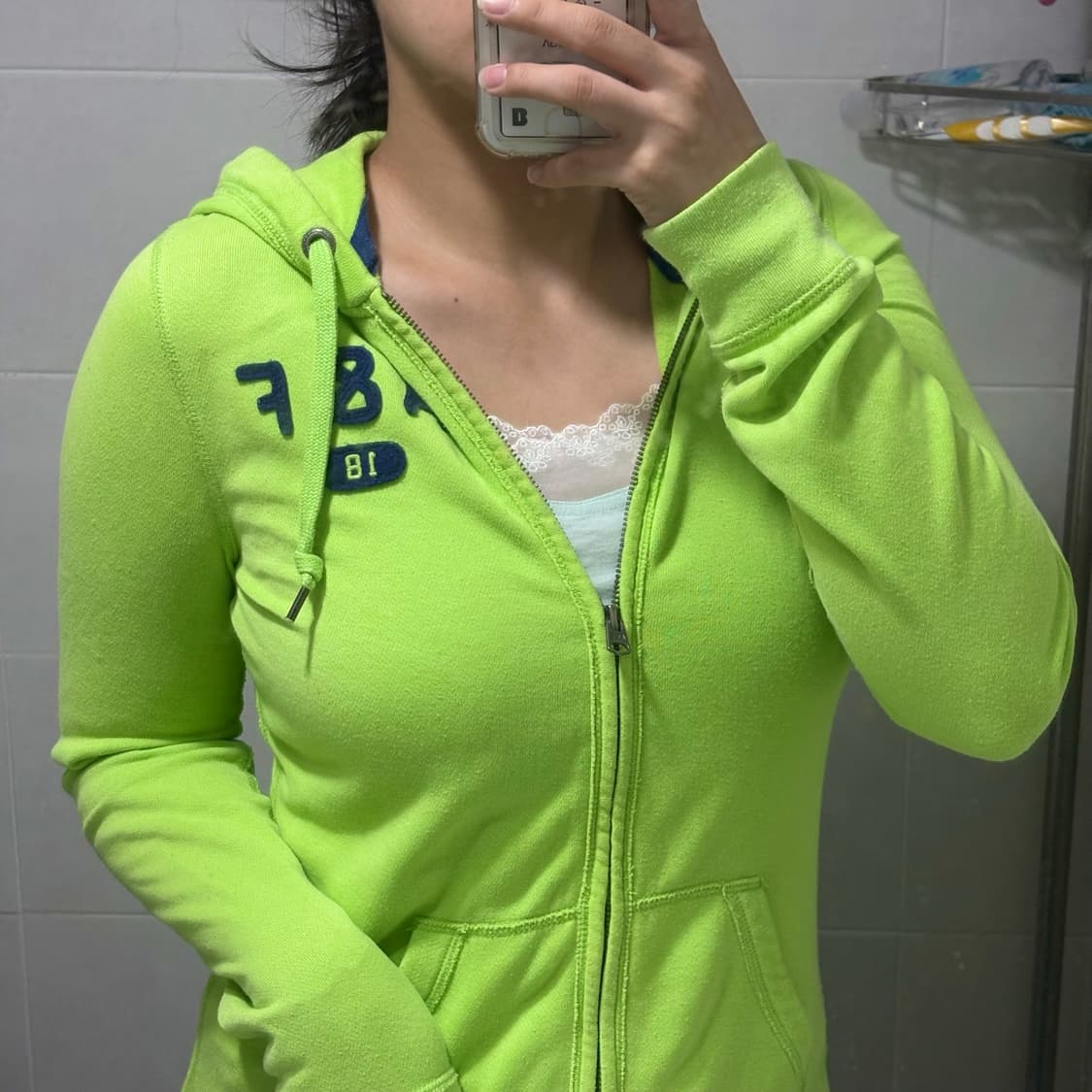 아베크롬비 연두💚 딱붙 후드집업 M 상품이미지2
