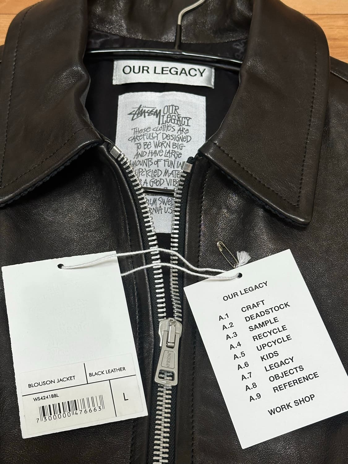 스투시 x 아워레가시 워크샵 블루종 자켓 레더 블랙 L 상품이미지7