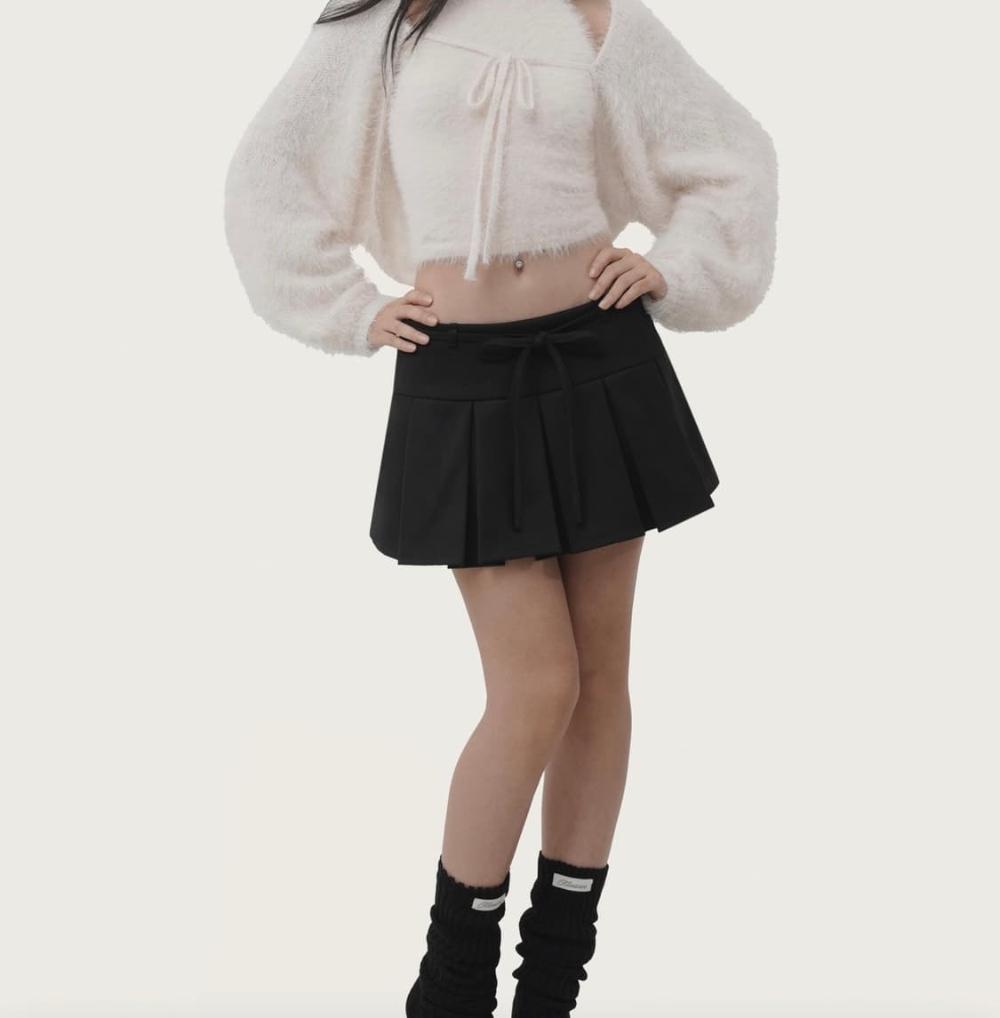 클리시어 Hugging ribbon pleated skirt, Black 상품이미지1