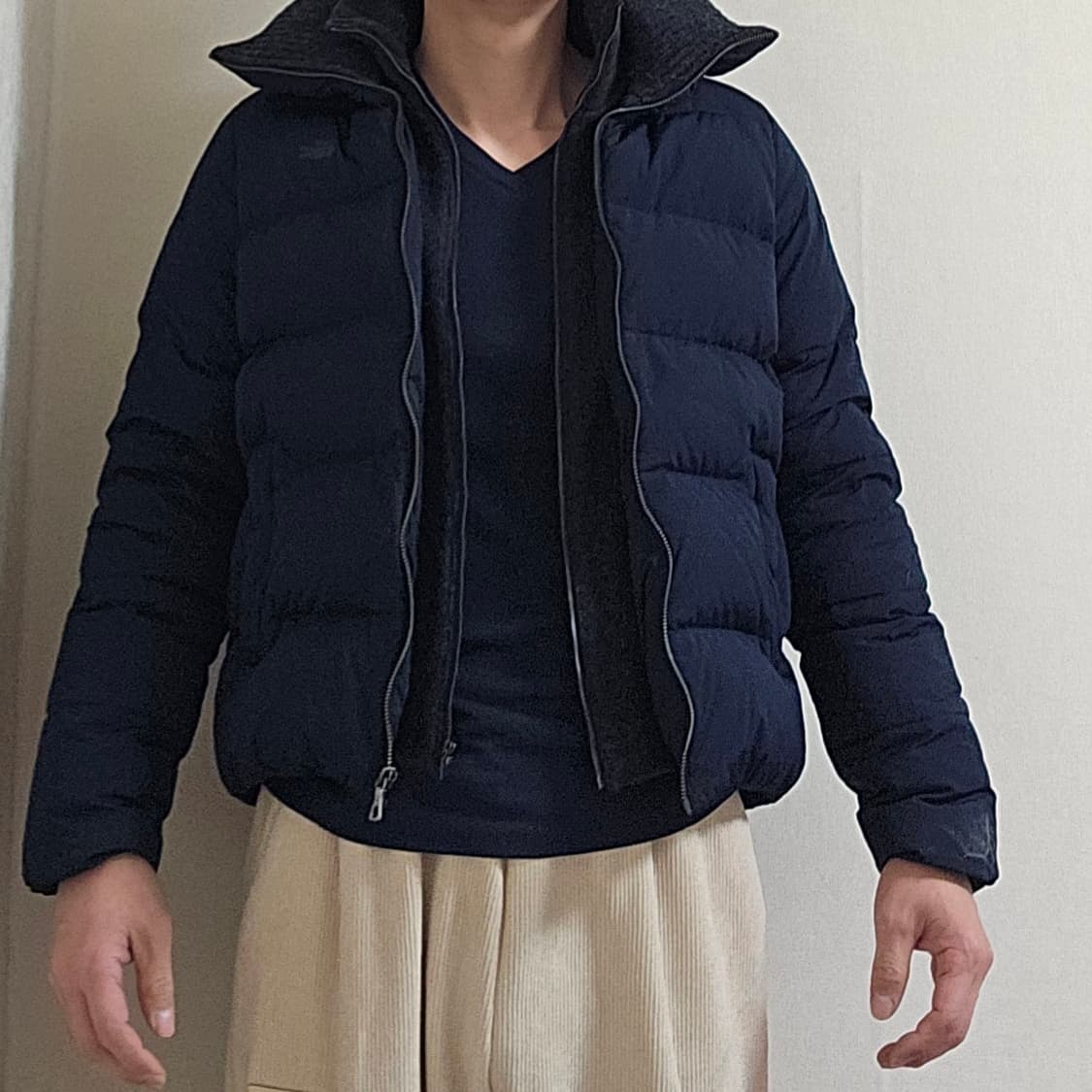 라코스테 여성 니트카라 패딩 점퍼 네이비 34 상품이미지3