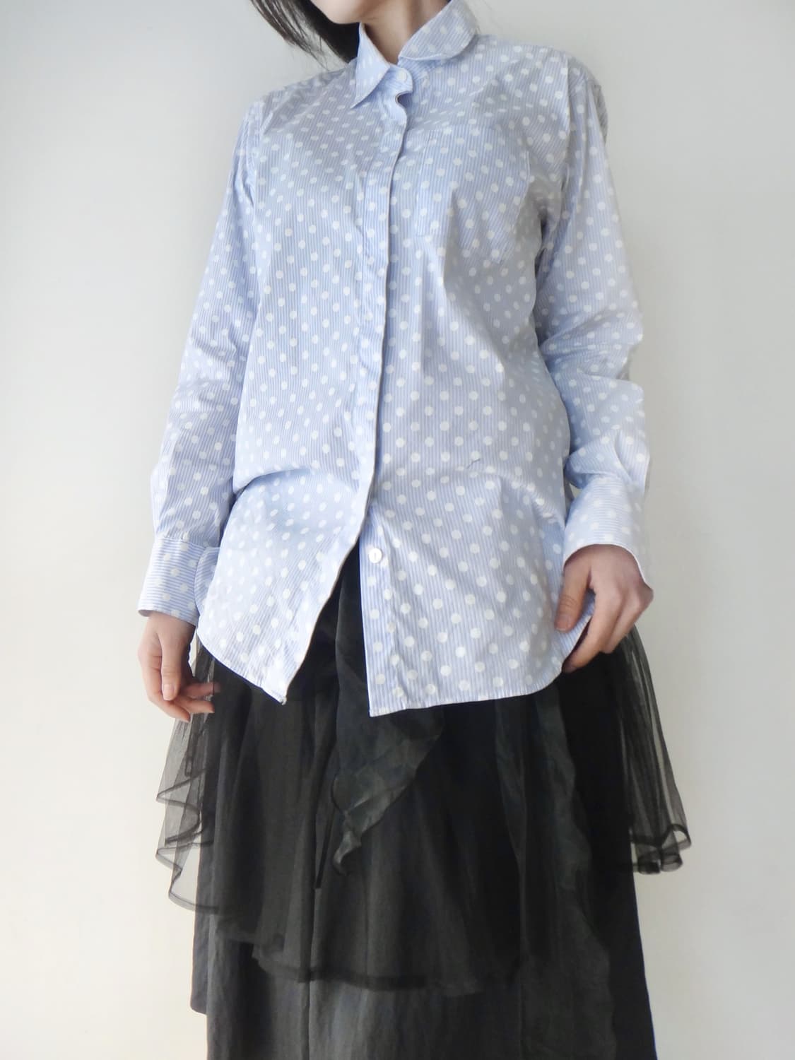 Dot pattern stripe shirt / skyblue 상품이미지4