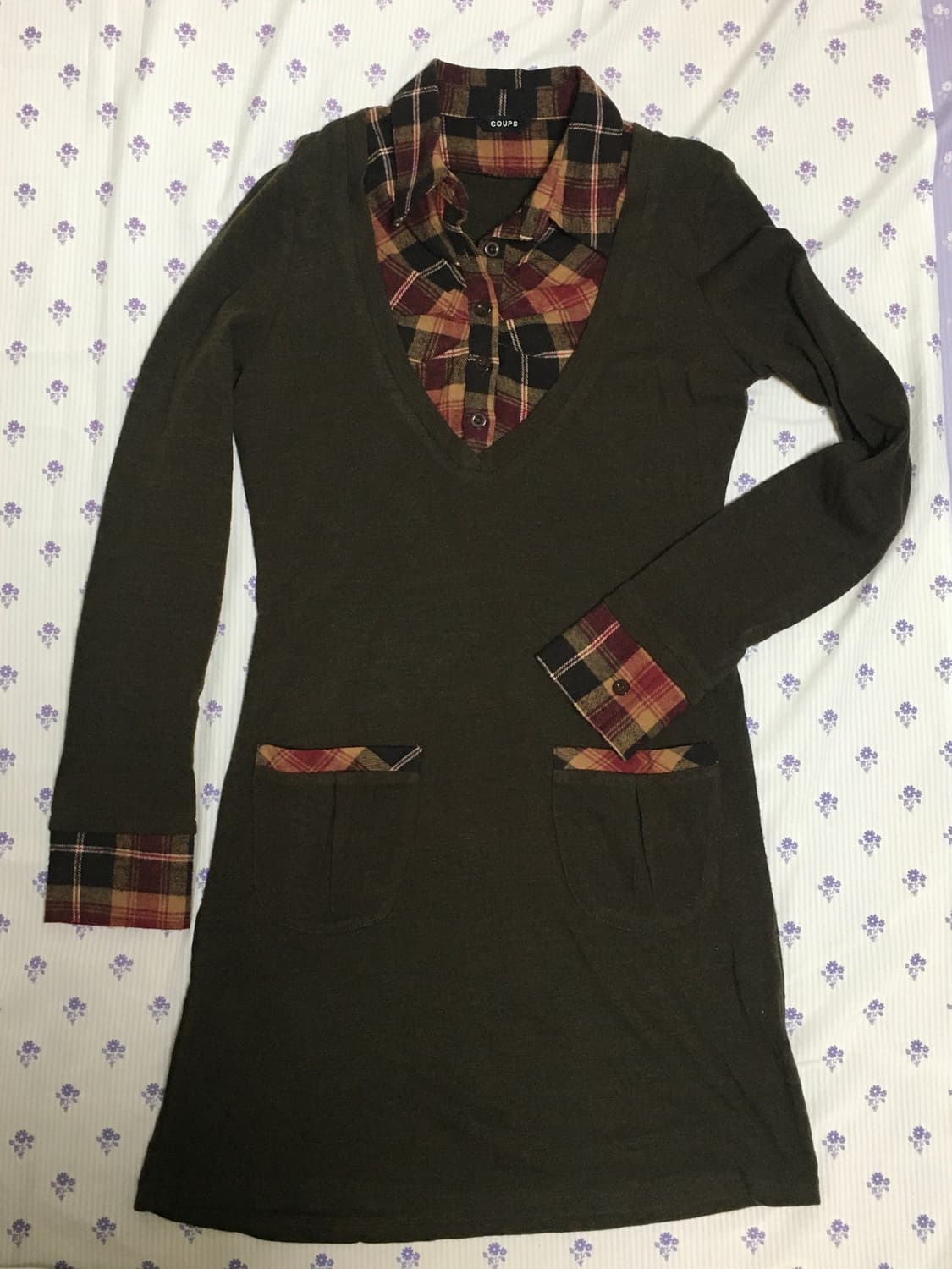 Check Shirt Layered Mini Dress 상품이미지1