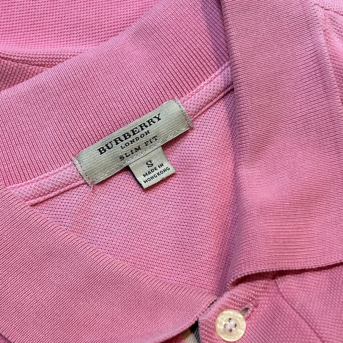 S 버버리 여성용 슬림핏 핑크 카라 반팔 티셔츠 상품이미지4