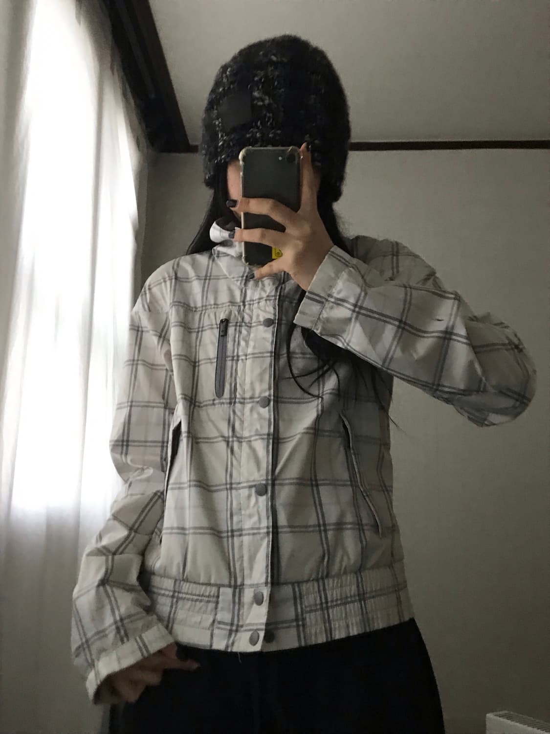 콜롬비아 아이보리 체크 윈드브레이커 상품이미지2