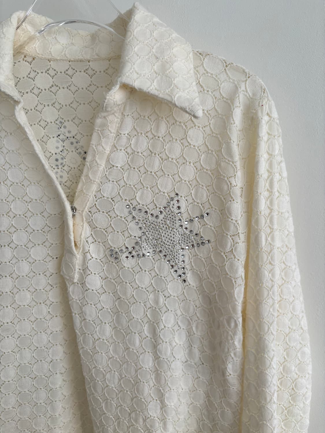 빈티지 아이보리 레이스 별 큐빅 시스루 블라우스 락시크 상품이미지2