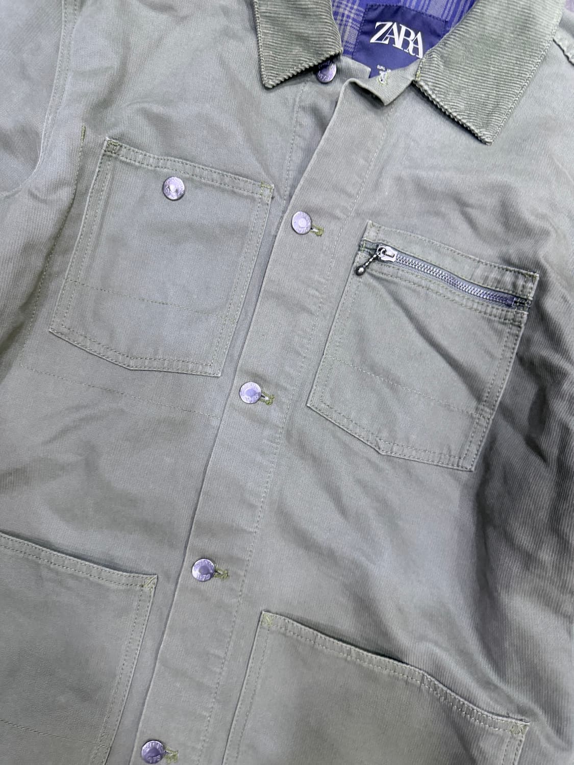 자라 코듀로이 카라 초어 워크자켓 올리브 L 상품이미지4