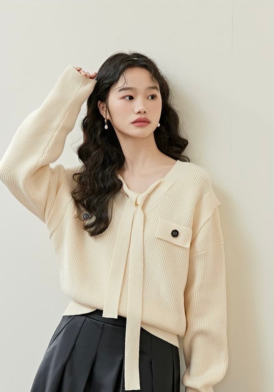 (m) 쿠오세 리본 컷아웃 니트 상품이미지1