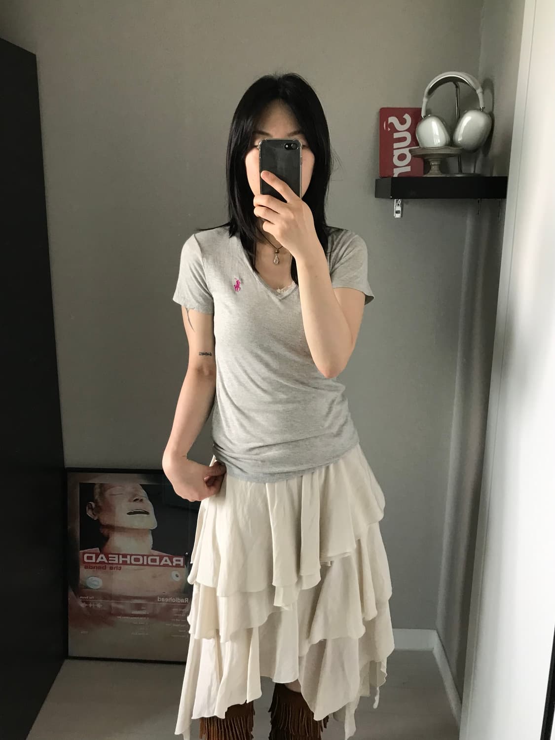 폴로 랄프로렌 포니 로고 브이넥 그레이 반팔티 상품이미지4
