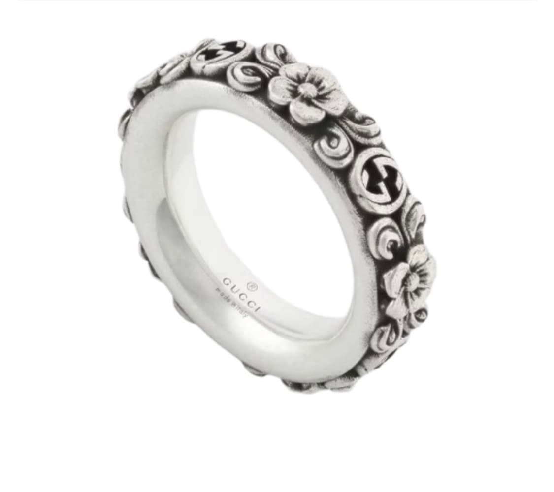 [새상품] 구찌 인터로킹 G플라워 링 실버 에이지드 피니쉬 상품이미지1