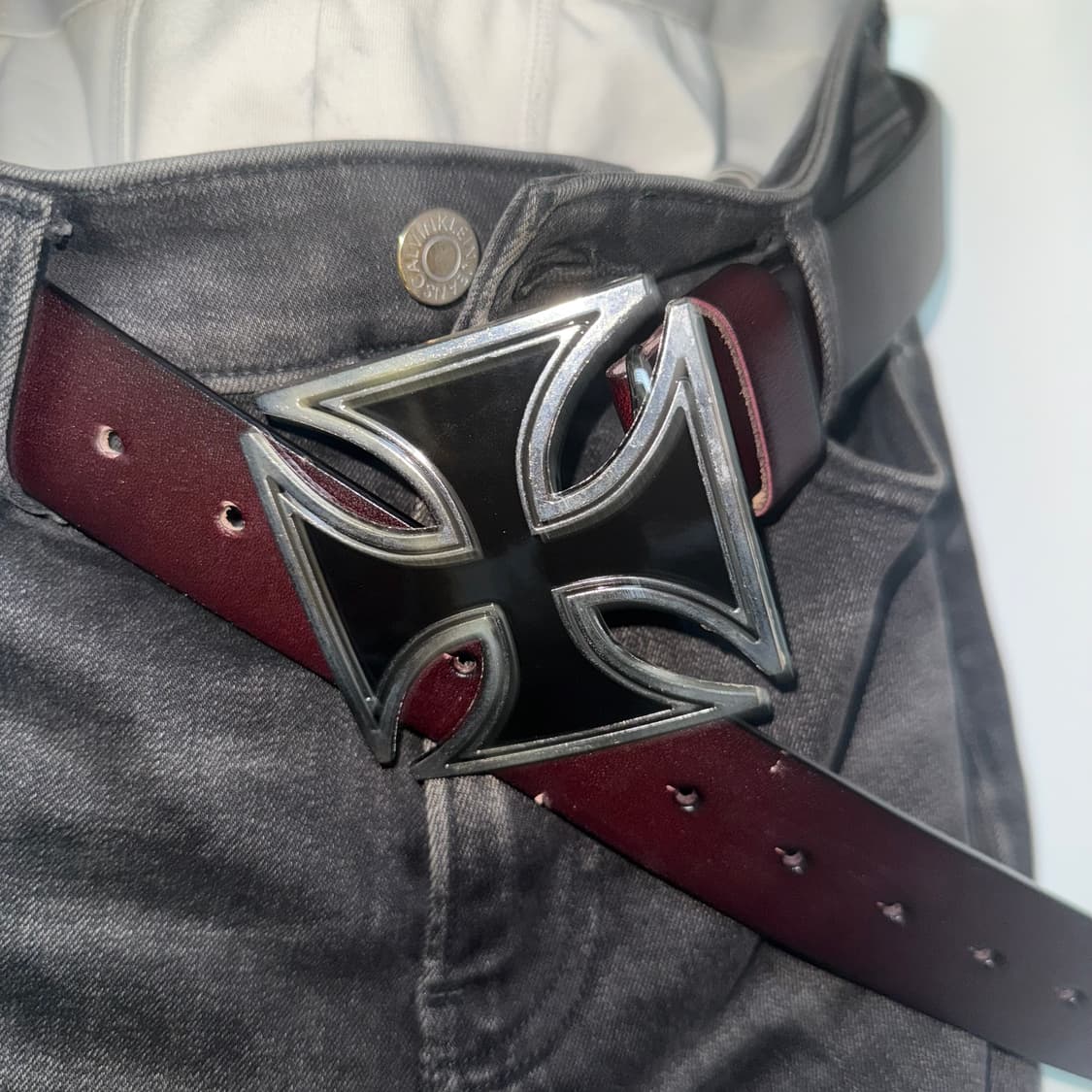 black cross cow leather belt brown/black 상품이미지2