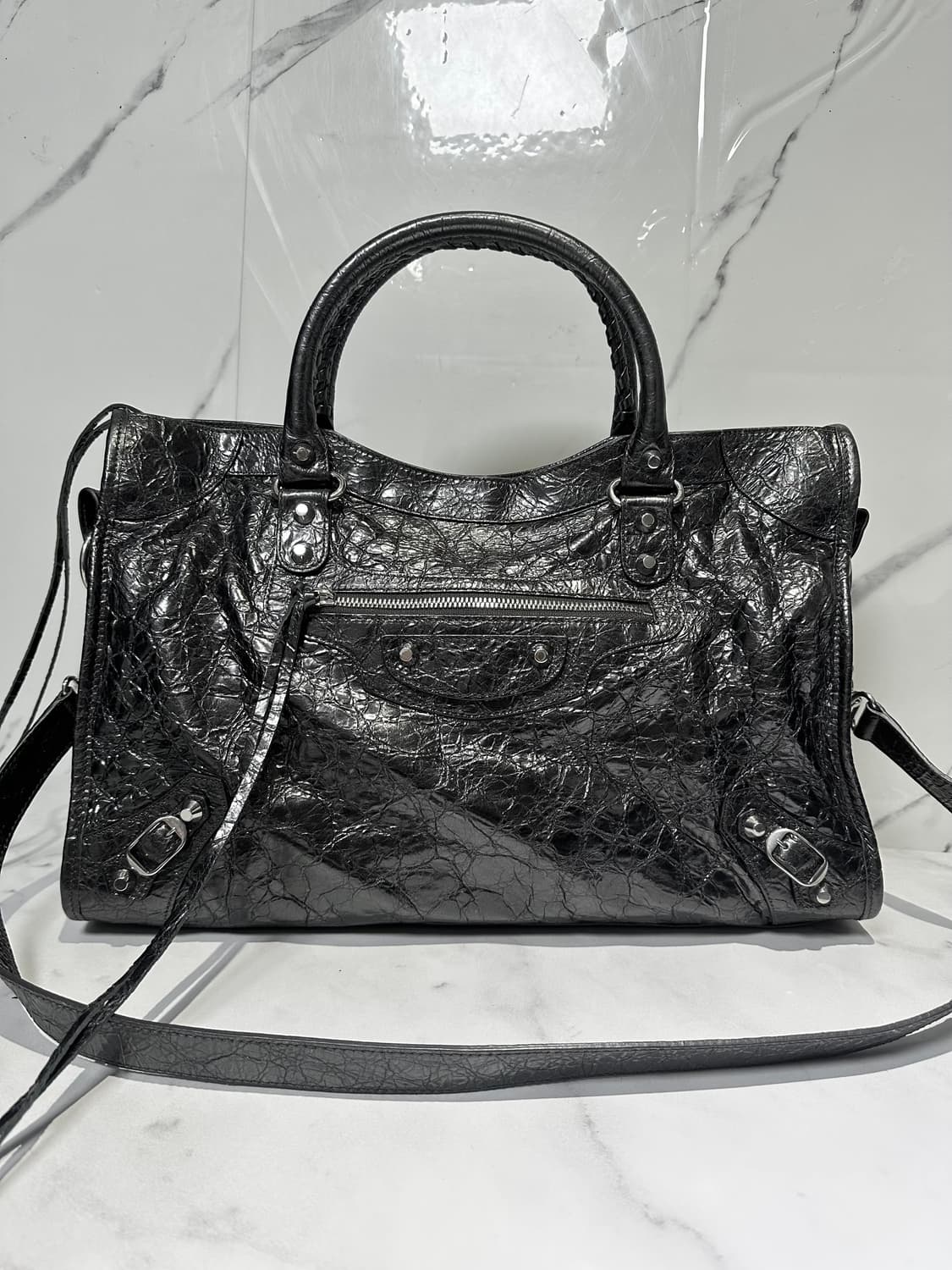 [새상품급 정품] 발렌시아가 르 시티 모터백 미디움 실버 상품이미지2