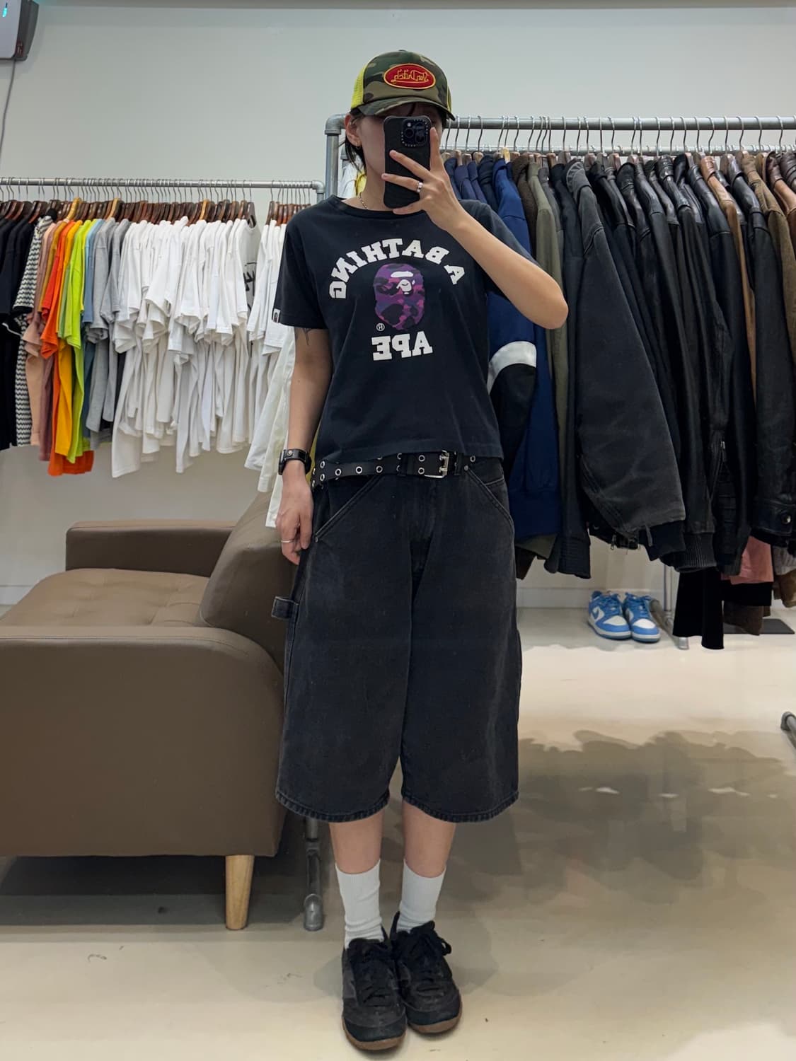 베이프 퍼플 사루 카모 로고 티셔츠 블랙 상품이미지8