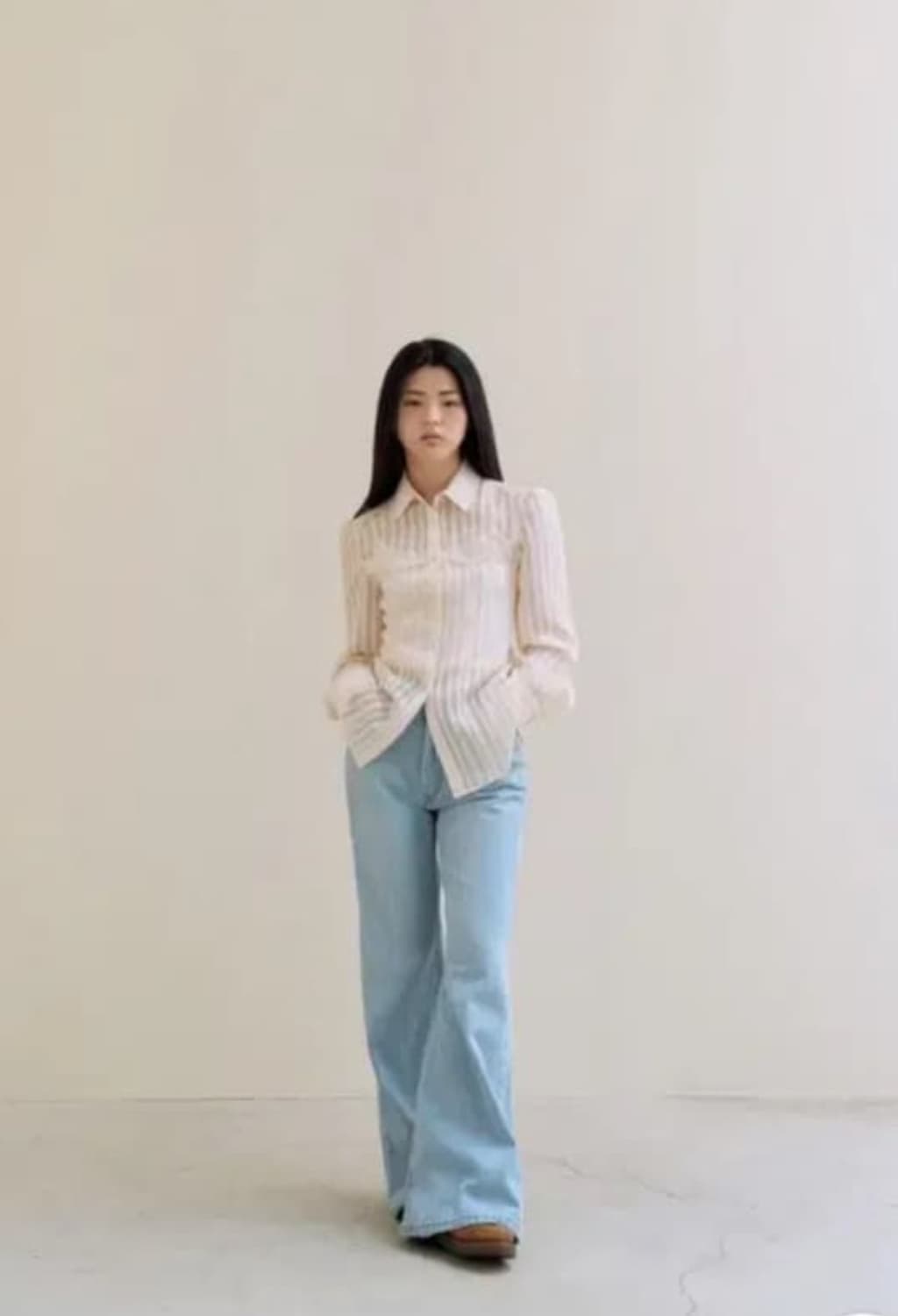 택o새제품) 플레따 스트라이프 크림 셔츠 s 상품이미지3