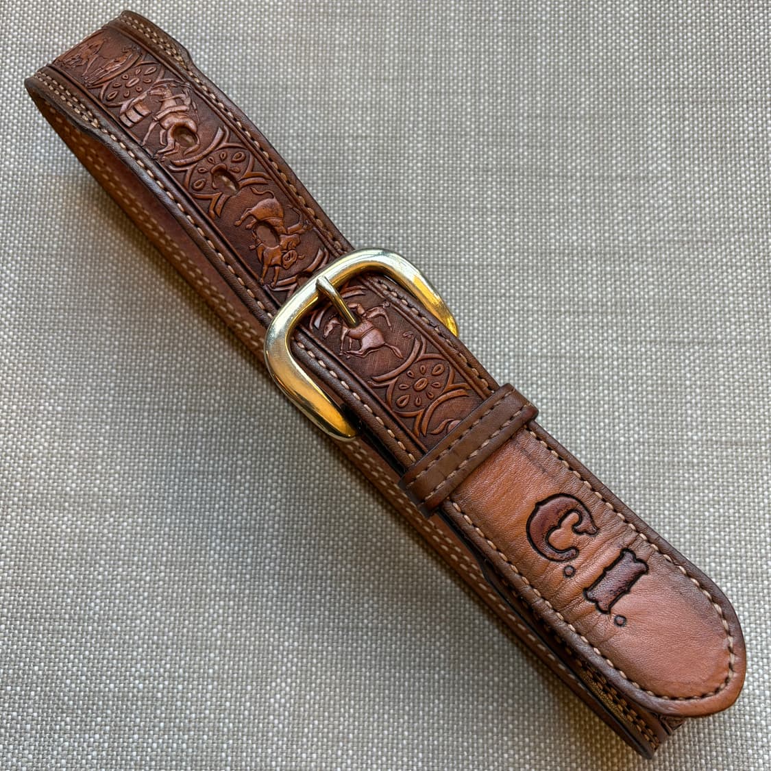 [24] 70s USA TEX TAN 카빙 레더 웨스턴 벨트 상품이미지1