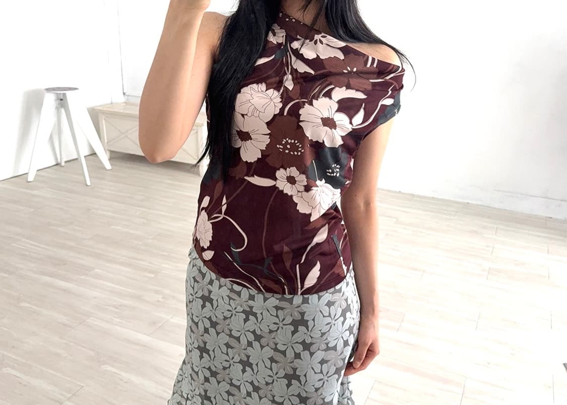 Burgundy Brown Cowl Neck Sleeveless 상품이미지1