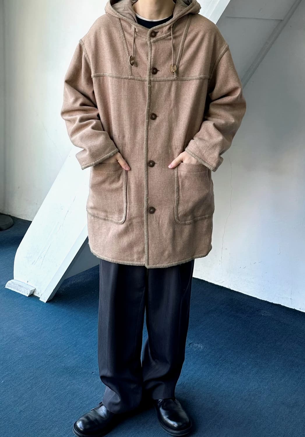 Wool felted hooded mid coat 상품이미지4