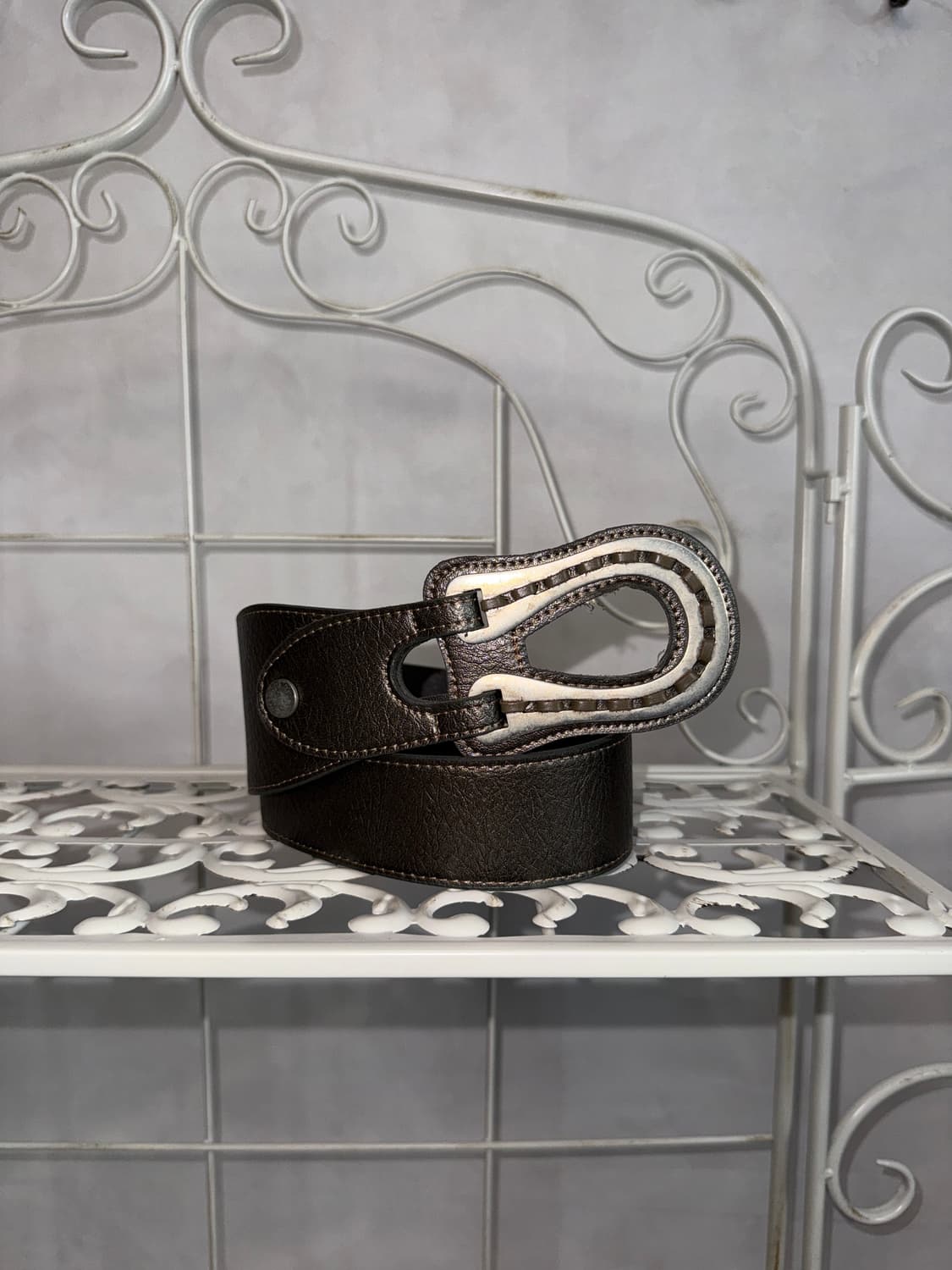 Dark brown bold western buckle belt 상품이미지1