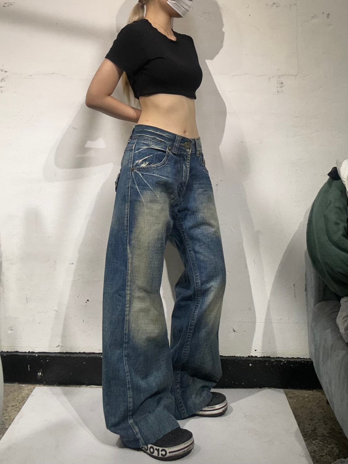 Ck 캘빈 클라인 중청 대대장 포켓 디테일 워싱 와이드 데님 팬츠  상품이미지1