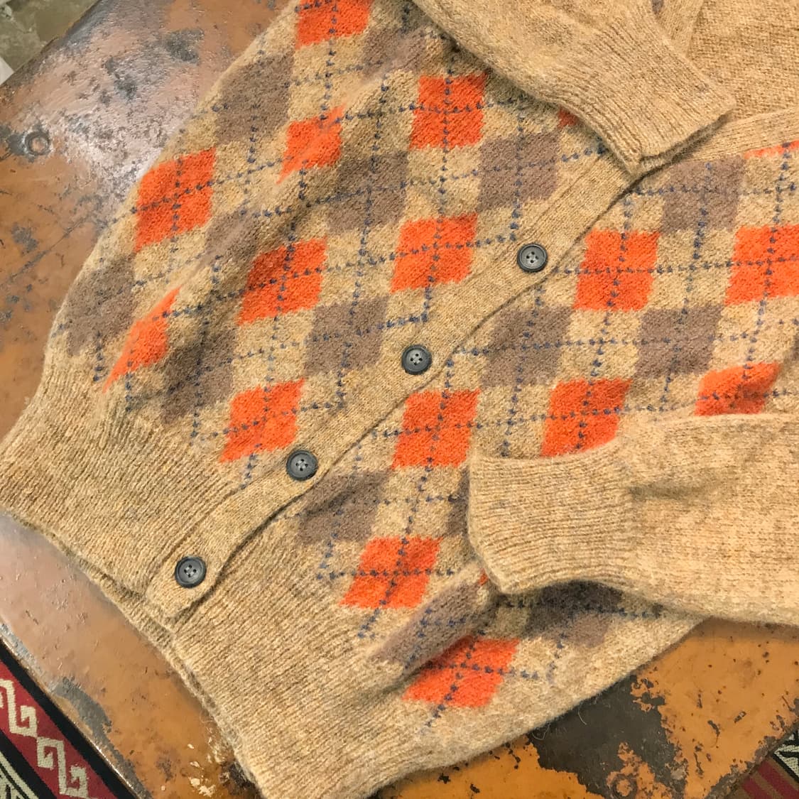 VTG 빈티지 오렌지 아가일 패턴 니트 가디건 여성 프리 남성 102 상품이미지4