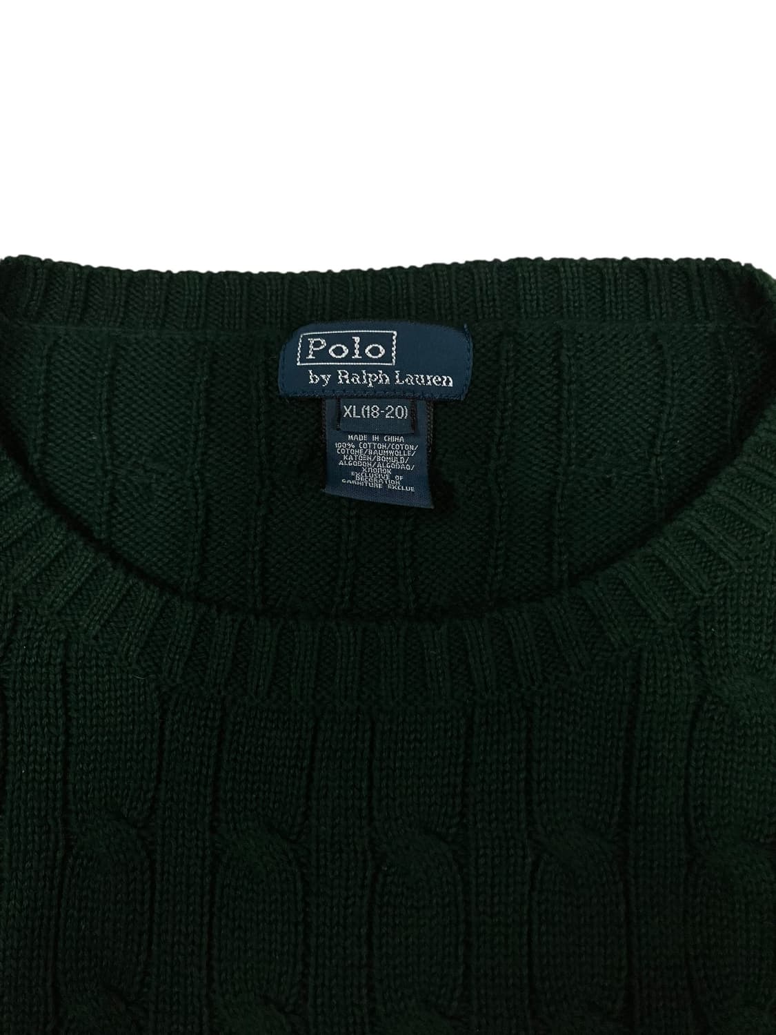 폴로 랄프로렌 케이블 니트 그린 XL(18-20) 상품이미지3