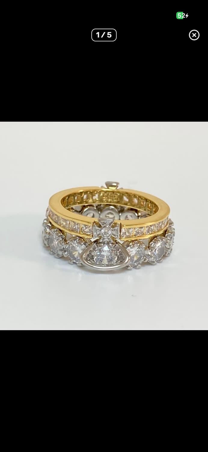 비비안웨스트우드 아카이브 큐빌크리스탈 골드실버 2단링 반지 상품이미지1