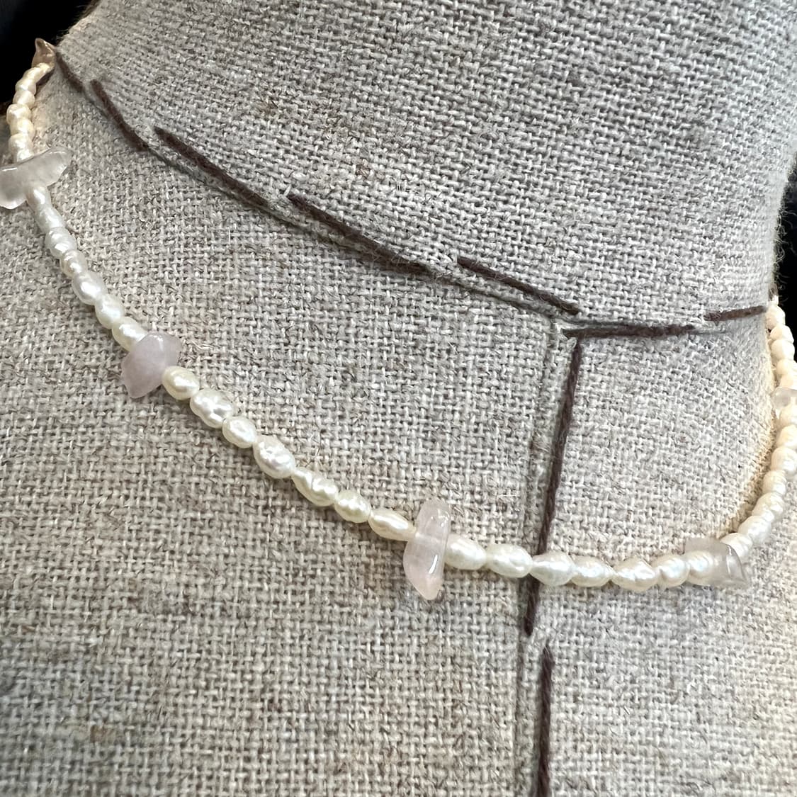 925실버 로즈쿼츠+밥풀진주 목걸이 상품이미지6