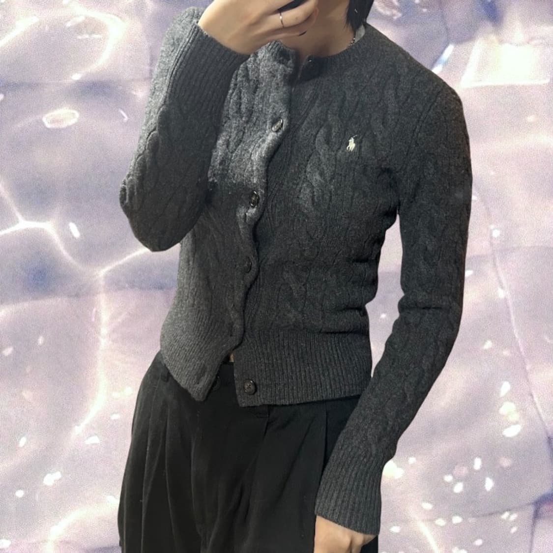 폴로 랄프로렌 신형 큐알 꽈배기 케이블 니트 울 캐시미어 가디건 그레이 상품이미지4