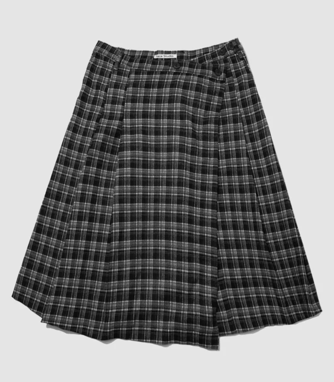 플레이스 스튜디오 더블 버튼 체크 미디 레이어드 랩 플리츠 스커트 상품이미지3