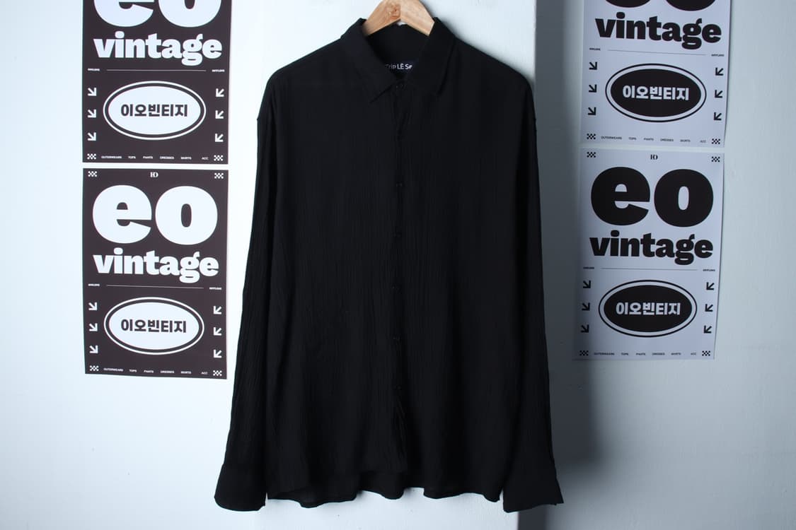 (3XL) 트립르센스 셔츠 남방 골지 블랙 무지 플리츠-H32000 상품이미지2