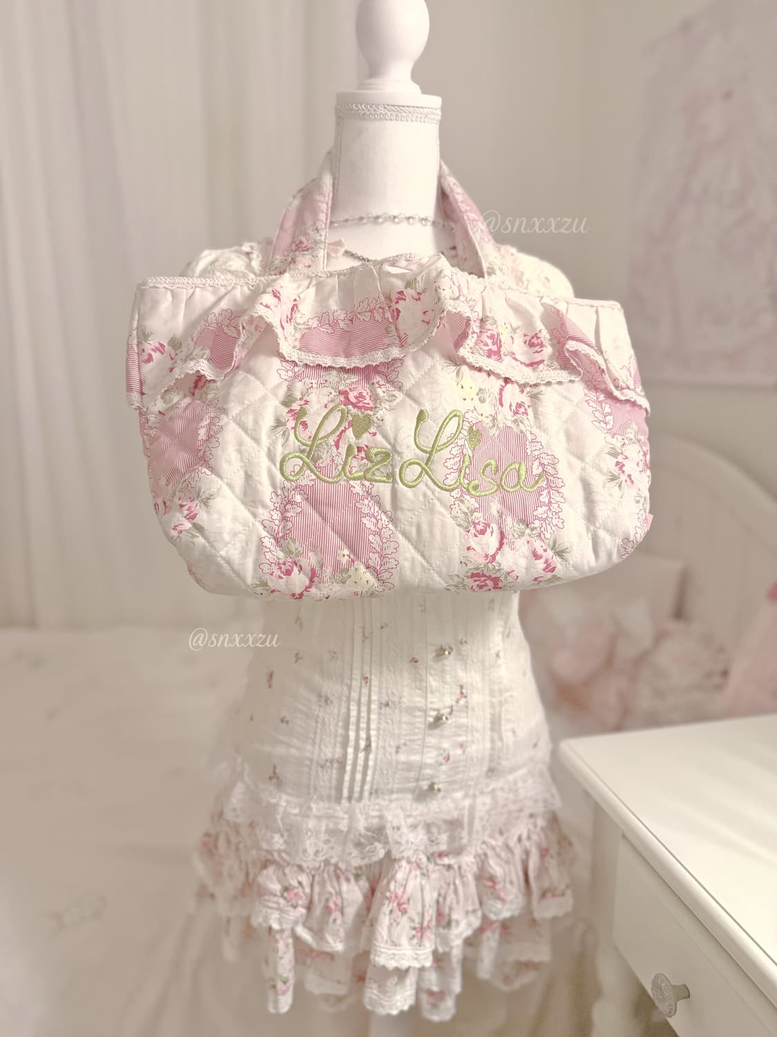 리즈리사 플로럴 하트로고 핑크 가방 히메카지 라떼갸루 핀터깔 레이스 리본 상품이미지3