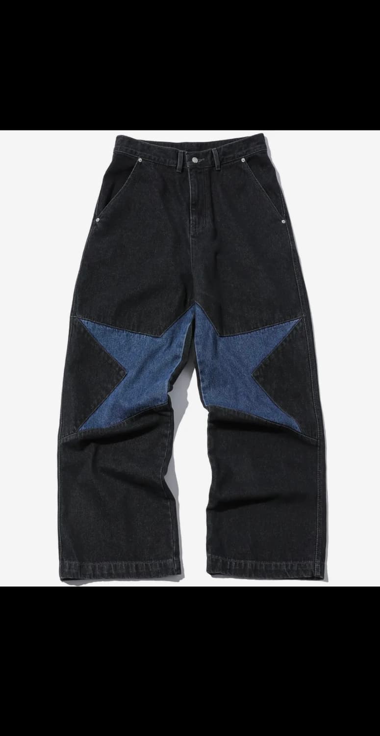 꼼파뇨 스타 와이드 데님 팬츠 인디고블랙 상품이미지1