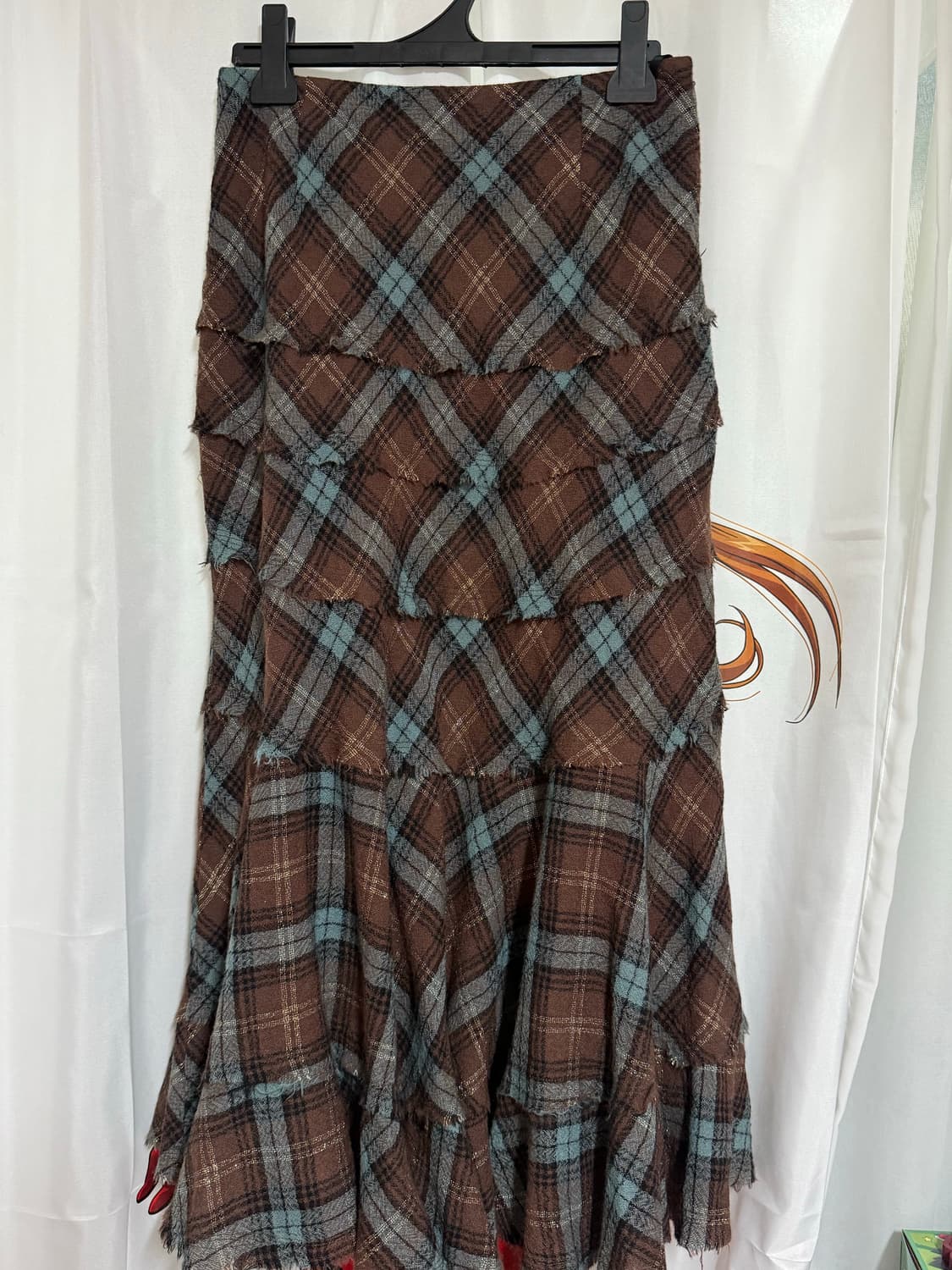 울 100 머메이드 체크 모리 롱 스커트 상품이미지2