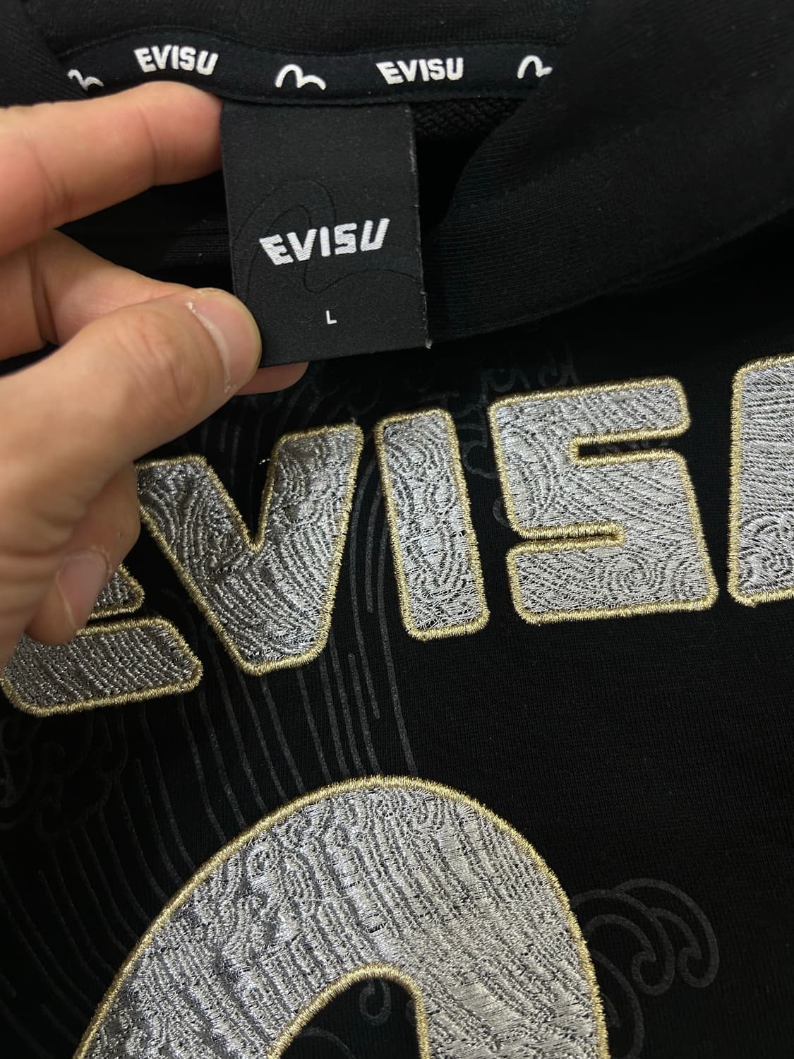 [L]에비수 자수 루즈핏 후드/블랙 상품이미지5