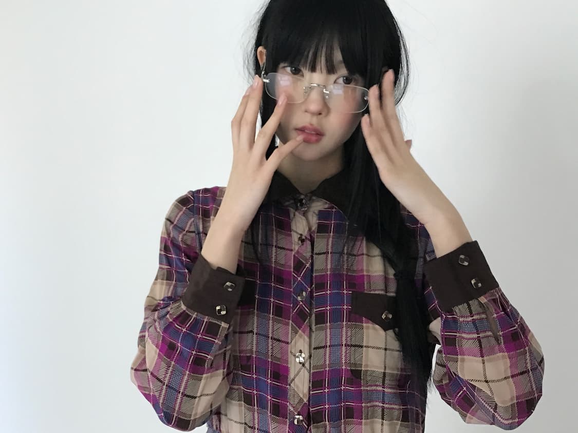 Check collar gold button shirts dress 상품이미지10