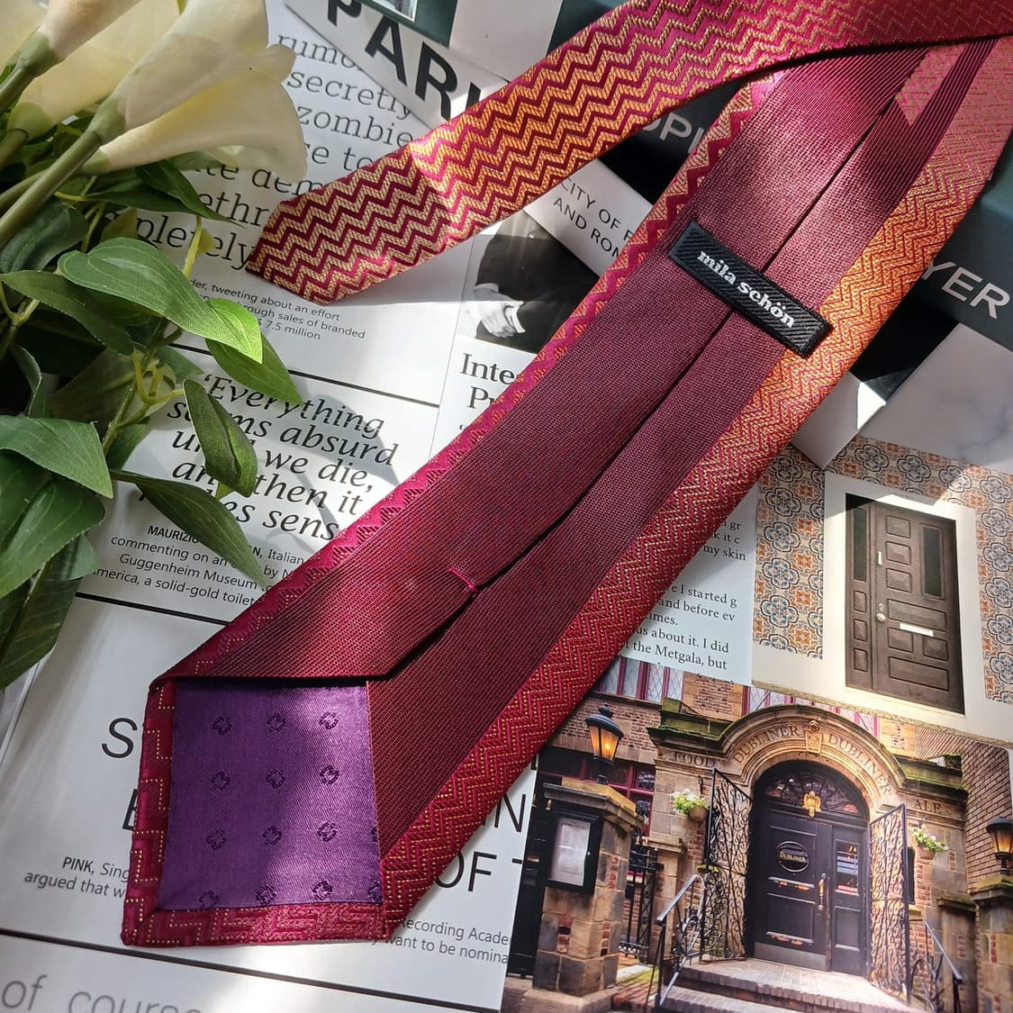 밀라숀 실크 레드 패턴 넥타이 8.6cm S~A+등급 e811
 상품이미지5