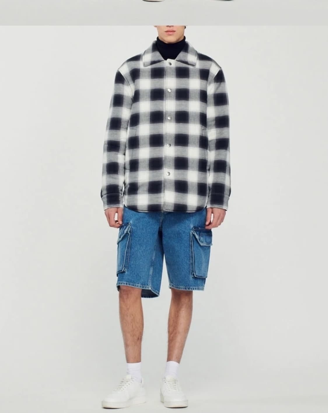 [L] 산드로 남자 체크 퀼팅 누빔 셔츠 자켓 블랙 상품이미지4