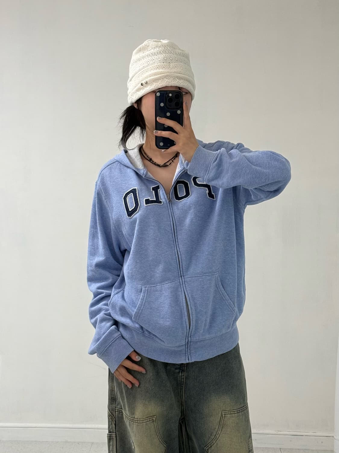 폴로 스카이블루 로고 후드집업 상품이미지2