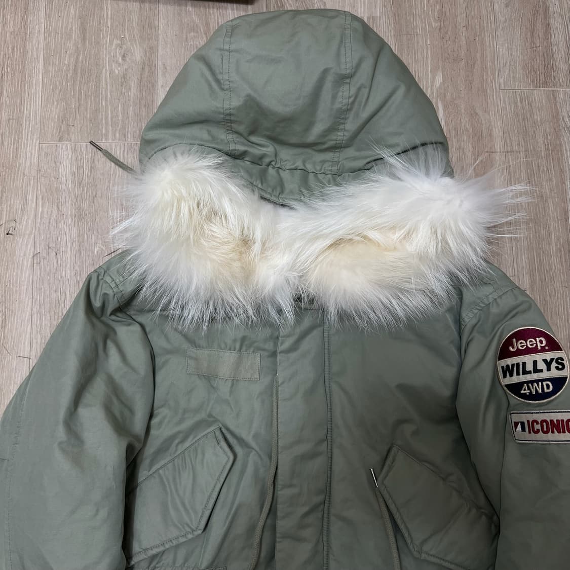 지프 덕다운 라쿤퍼 후드 야상 롱패딩 S/90  상품이미지2