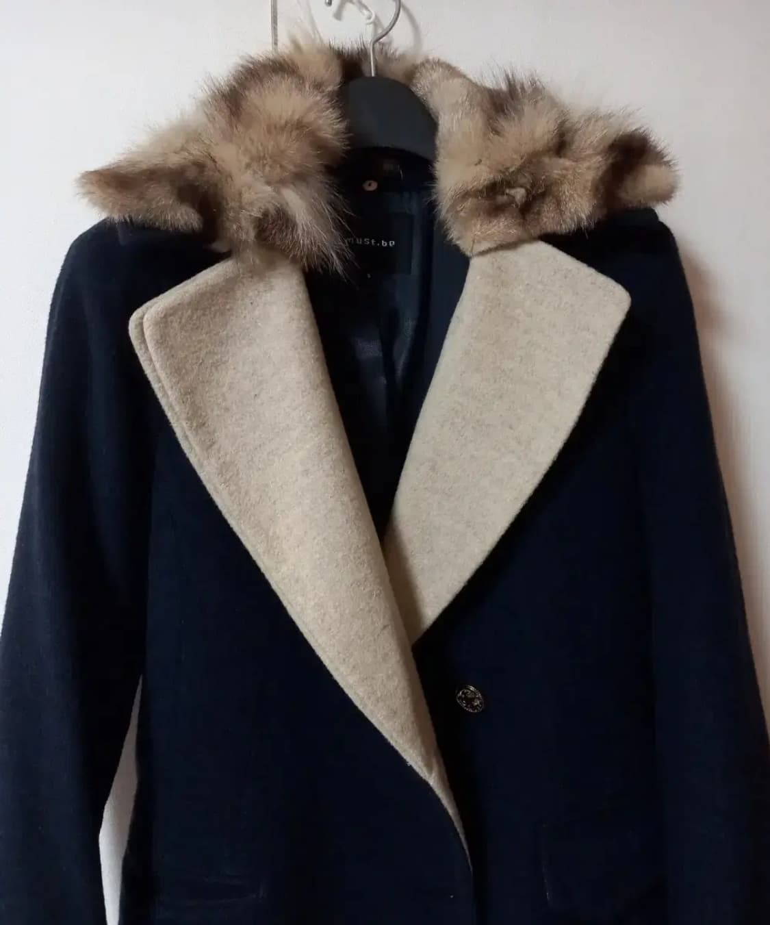 mustbe 퍼카라 탈착 배색카라 모직 코트 네이비 55 상품이미지2