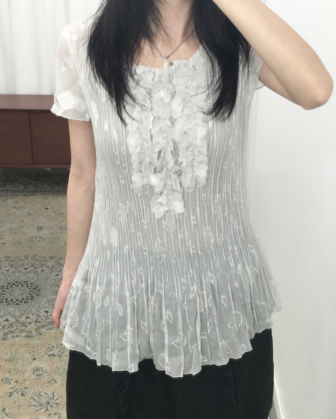 화이트 시스루 반팔 블라우스 상품이미지3