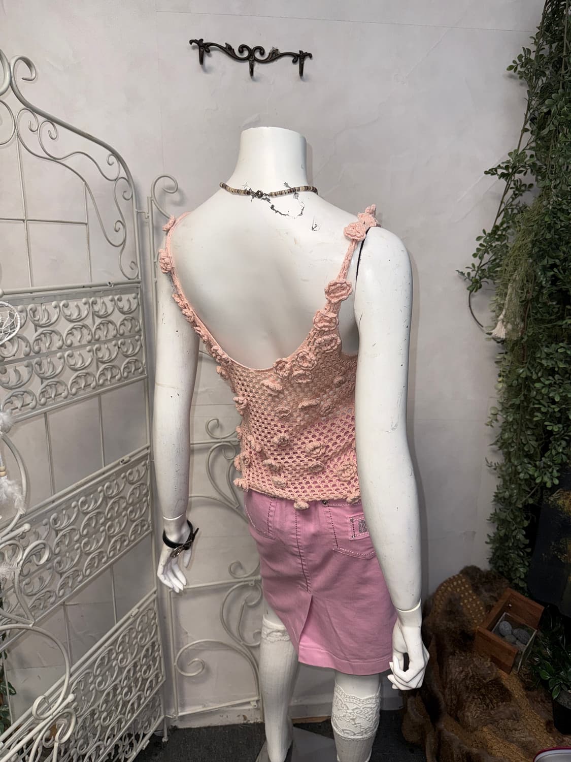 Baby pink flower crochet net sleeveless  상품이미지5