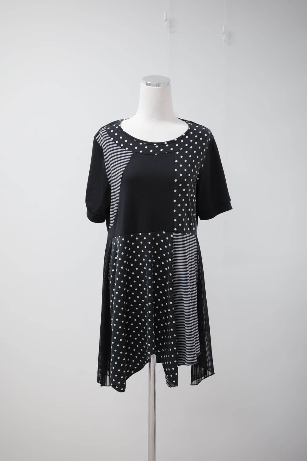 Dot stripe mix half t-shirt 상품이미지2