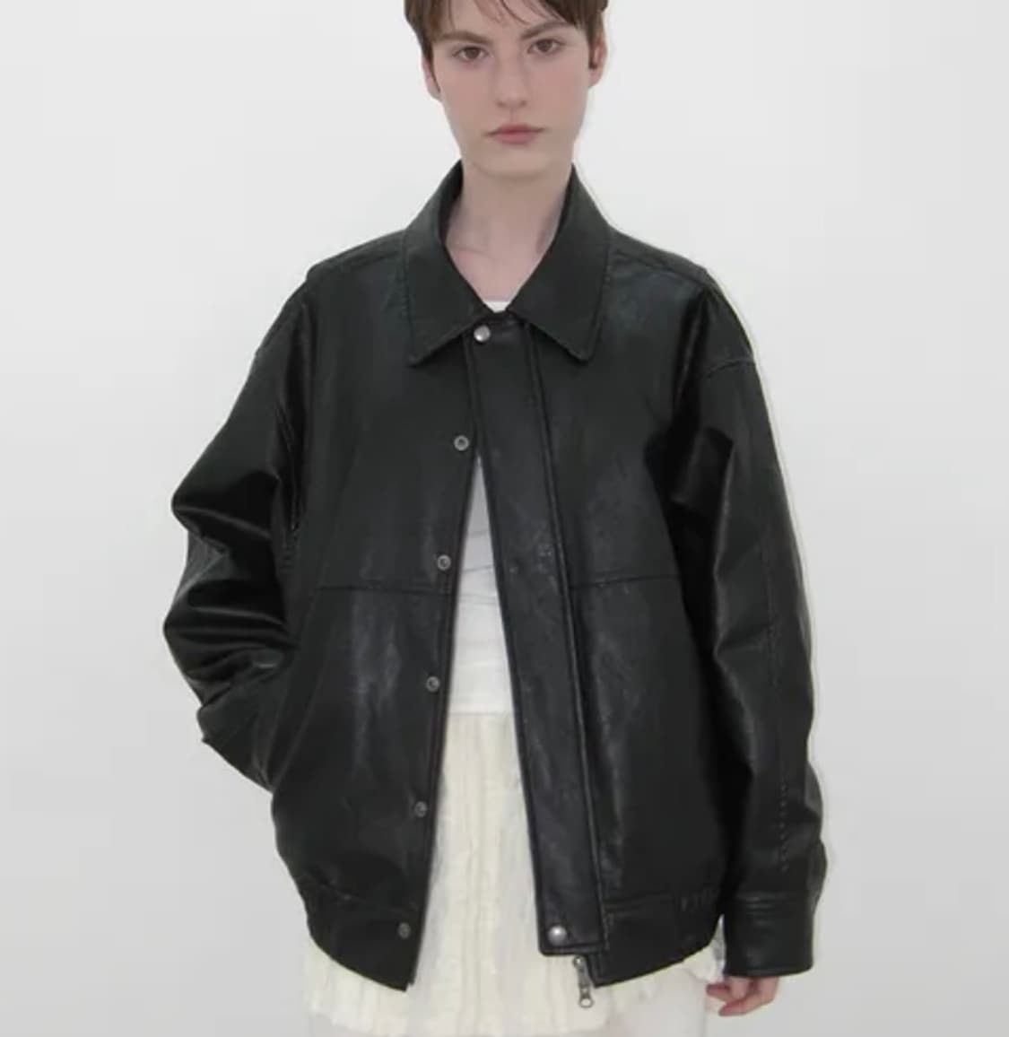 카셀 오버사이즈 레더 패디드 자켓 상품이미지1